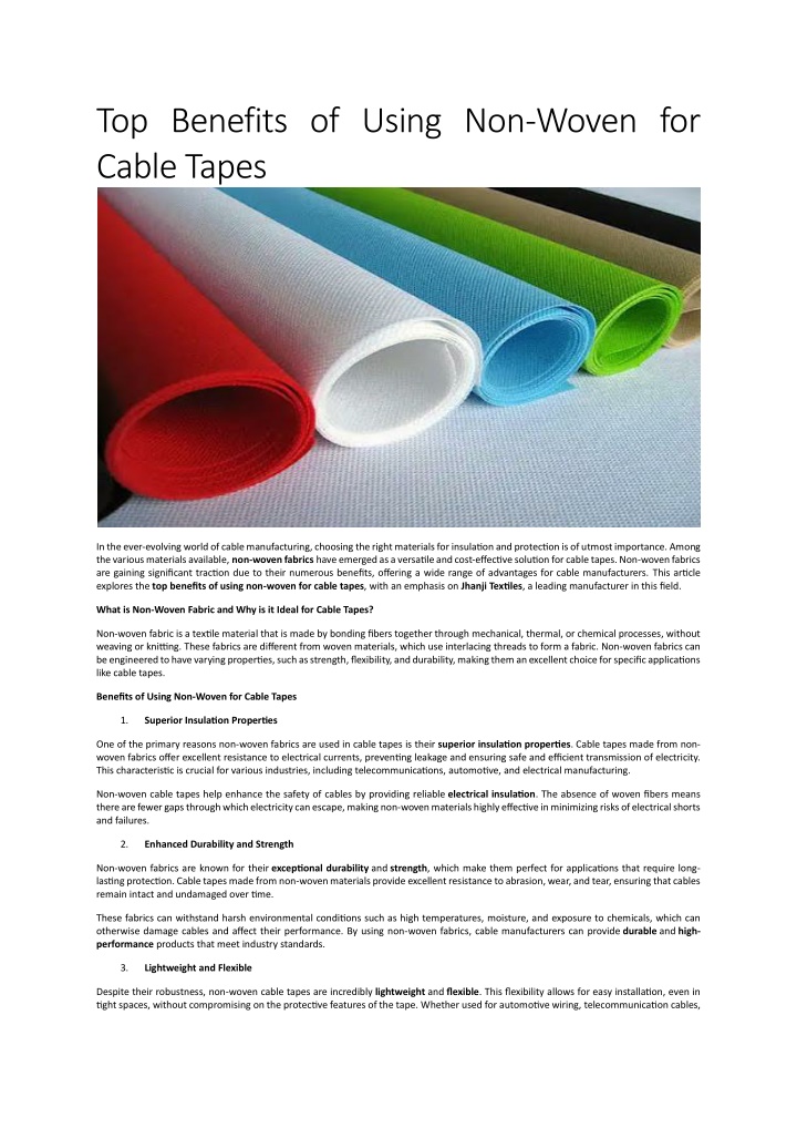 top benefits of using non woven for cable tapes