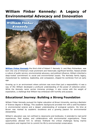 William Finbar Kennedy: A Legacy of Environmental Advocacy and Innovation