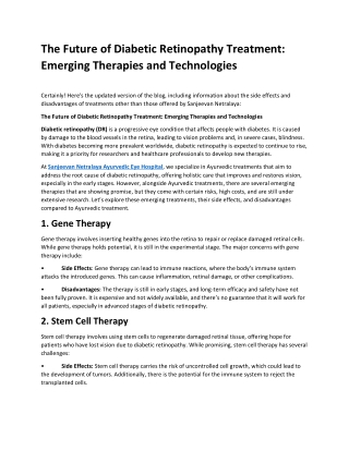 The Future of Diabetic Retinopathy Treatment Emerging Therapies and Technologies