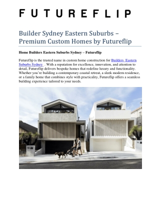 Builder Sydney Eastern Suburbs – Premium Custom Homes by Futureflip