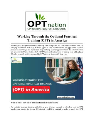 Working Through the Optional Practical Training (OPT) in America