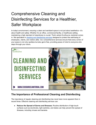 Comprehensive Cleaning and Disinfecting Services for a Healthier, Safer Workplace