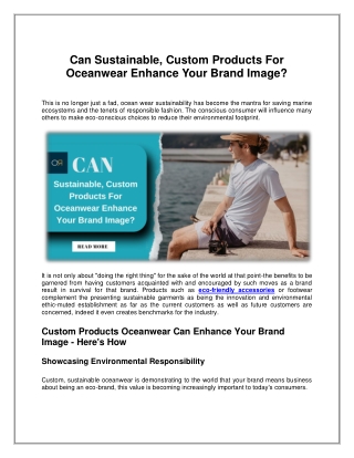 Can Sustainable, Custom Products For Oceanwear Enhance Your Brand Image?