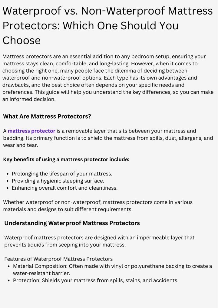 waterproof vs non waterproof mattress protectors