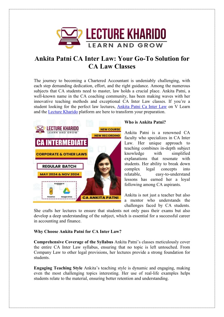 ankita patni ca inter law your go to solution