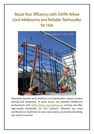 Boost Your Efficiency with EWPA Yellow Card Melbourne and Reliable Telehandler for Hire