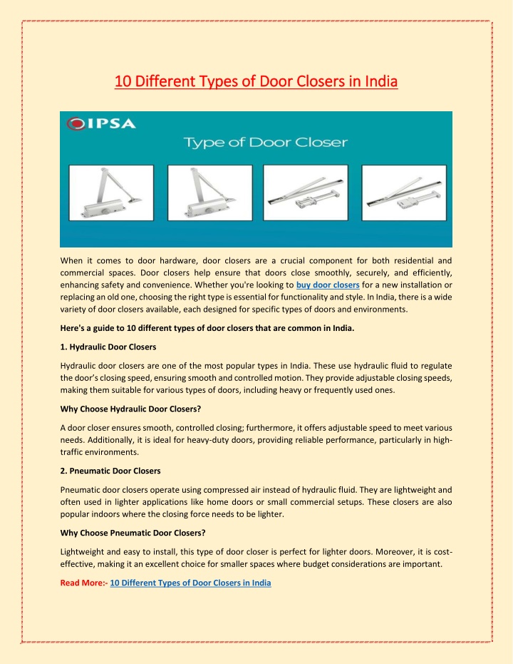 10 different types of door closers in india