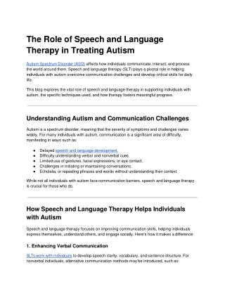 The Role of Speech and Language Therapy in Treating Autism