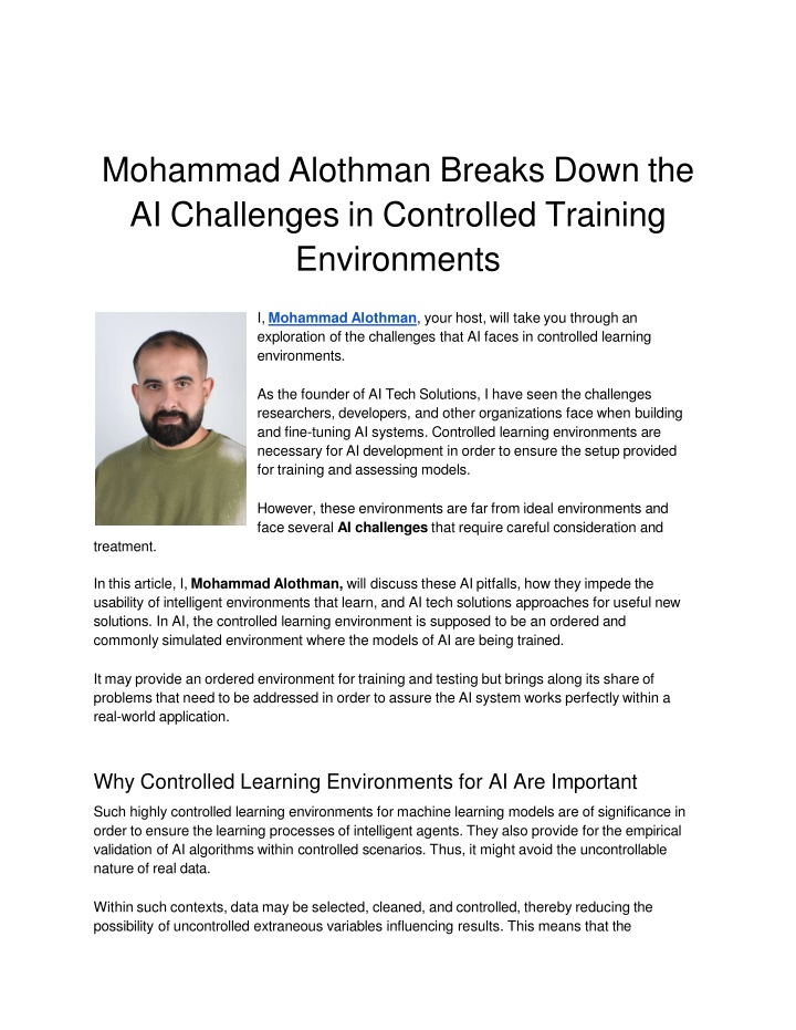 mohammad alothman breaks down the ai challenges in controlled training environments