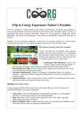 trip to coorg experience nature s paradise