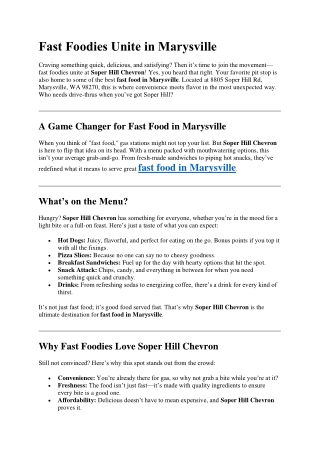 Fast Foodies Unite in Marysville