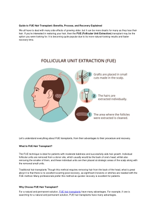 Guide to FUE Hair Transplant Benefits, Process, and Recovery Explained