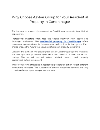 Why Choose Aavkar Group for Your Residential Property in Gandhinagar