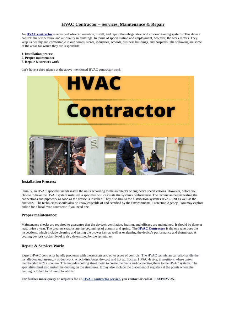 hvac contractor services maintenance repair