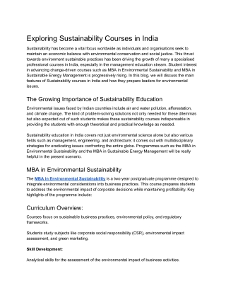 Sustainability Courses in India at NICMAR University Pune: Build a Greener Futur