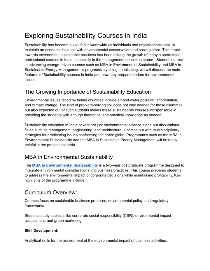 exploring sustainability courses in india