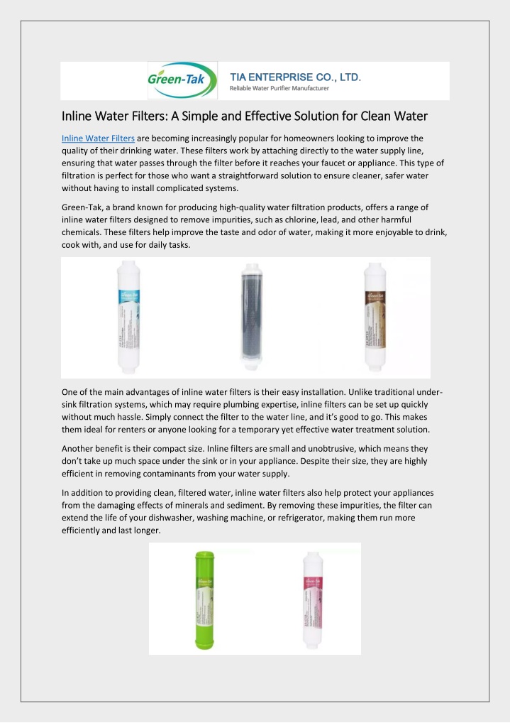 inline water filters a simple and effective