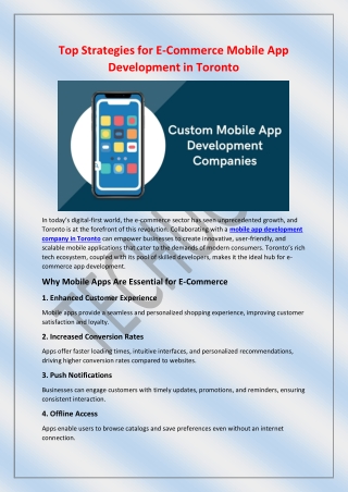 Top Strategies for E-Commerce Mobile App Development in Toronto