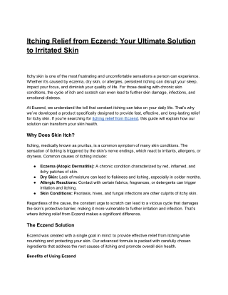 Itching Relief from Eczend: Your Ultimate Solution to Irritated Skin