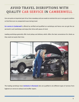 Avoid Travel Disruptions with Quality Car Service in Camberwell