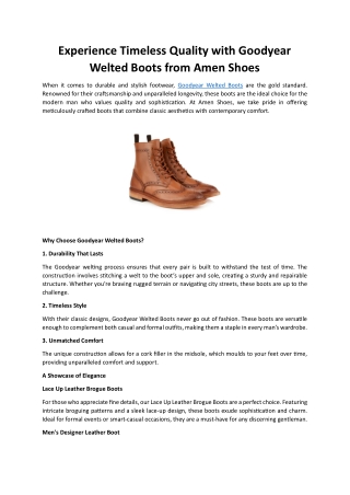 Experience Timeless Quality with Goodyear Welted Boots from Amen Shoes