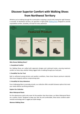 Discover Superior Comfort with Walking Shoes from Northwest Territory