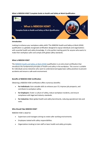 What is NEBOSH HSW Complete Guide to Health and Safety at Work Qualification