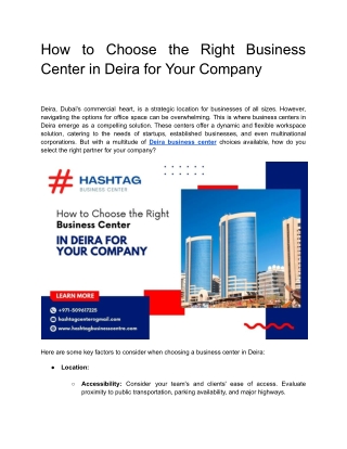 How to Choose the Right Business Center in Deira for Your Company