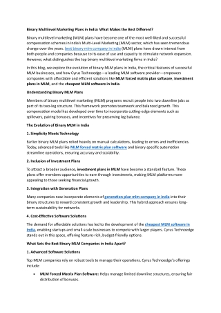 binary multilevel marketing plans in india what