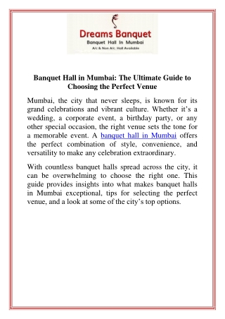 Banquet Hall in Mumbai The Ultimate Guide to Choosing the Perfect Venue