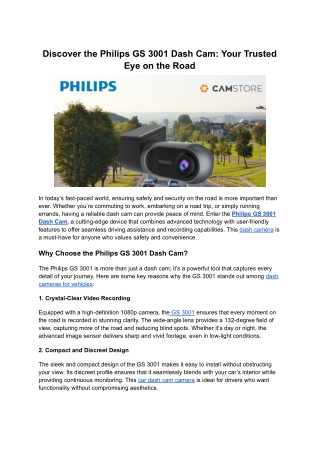 Discover the Philips GS 3001 Dash Cam: Your Trusted Eye on the Road