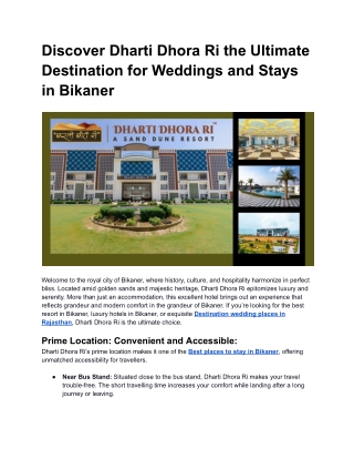 Discover Dharti Dhora Ri the Ultimate Destination for Weddings and Stays in Bikaner