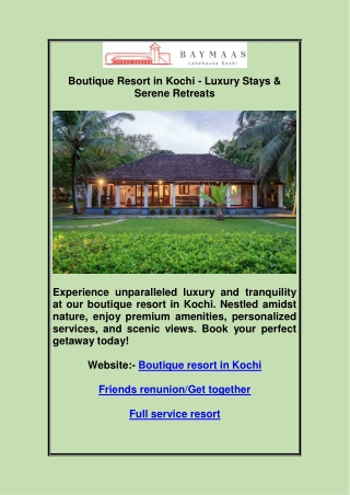 Boutique Resort in Kochi - Luxury Stays & Serene Retreats