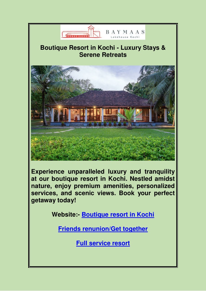 boutique resort in kochi luxury stays serene