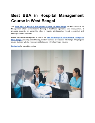 Best BBA in Hospital Management Course in West Bengal