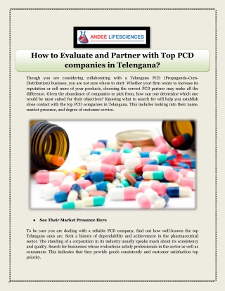 How to Evaluate and Partner with Top PCD companies in Telengana