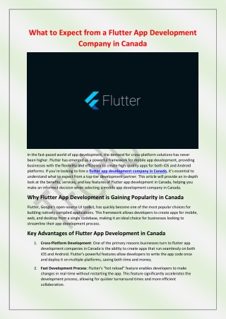What to Expect from a Flutter App Development Company in Canada