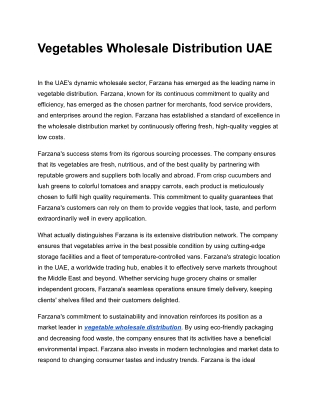 Vegetables Wholesale Distribution UAE