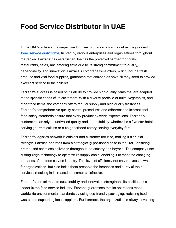 food service distributor in uae