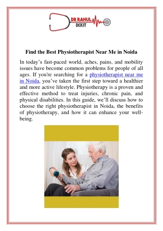 Find the Best Physiotherapist Near Me in Noida