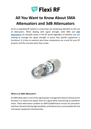 All You Want to Know About SMA Attenuators and 3dB Attenuators