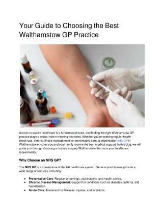 Your Guide to Choosing the Best Walthamstow GP Practice