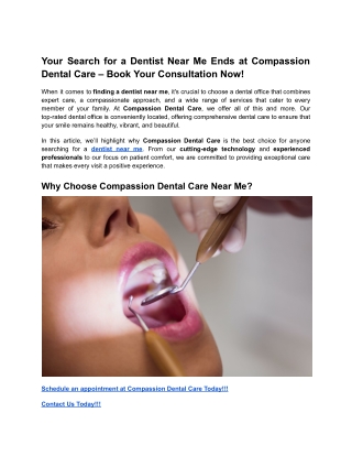 Your Search for a Dentist Near Me Ends at Compassion Dental Care – Book Your Consultation Now