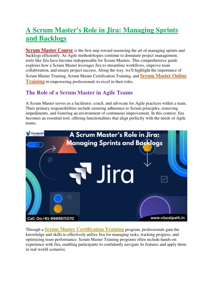 a scrum master s role in jira managing sprints