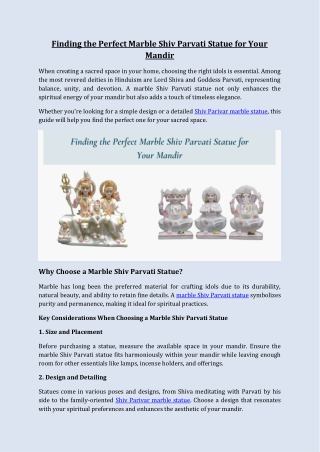Finding the Perfect Marble Shiv Parvati Statue for Your Mandir