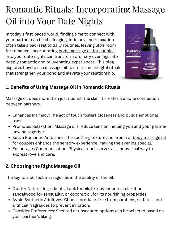 romantic rituals incorporating massage oil into