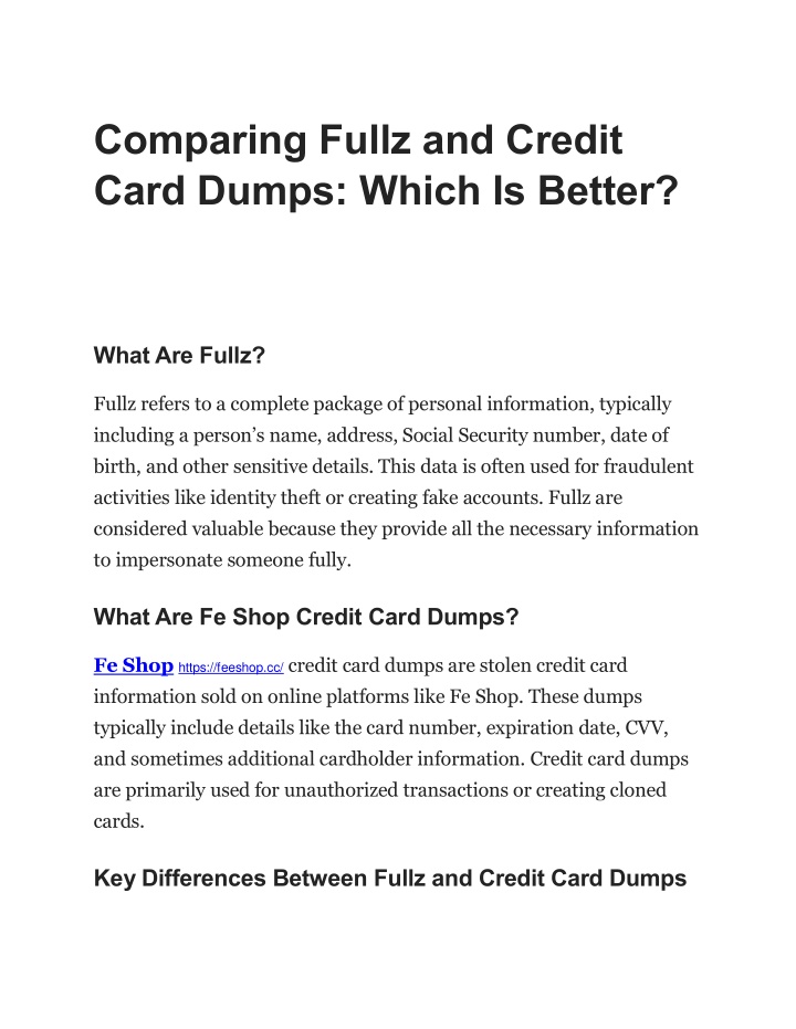 comparing fullz and credit card dumps which