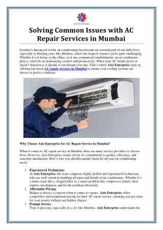 AC Repair Services in Mumbai by Aziz Enterprise