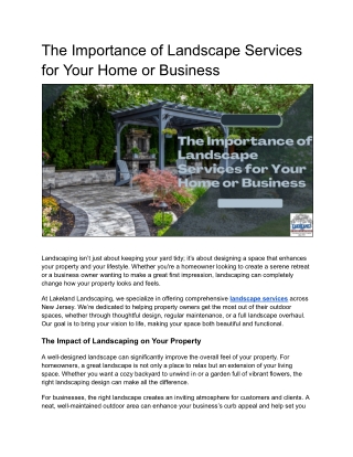 The Importance of Landscape Services for Your Home or Business