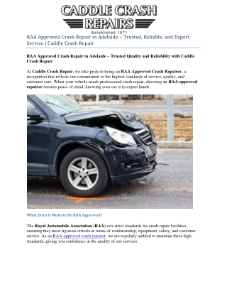 RAA Approved Crash Repair in Adelaide 1